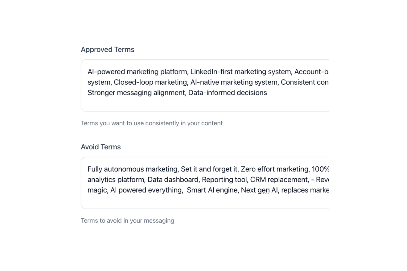 RevScope brand guardrails showing approved and avoid terms